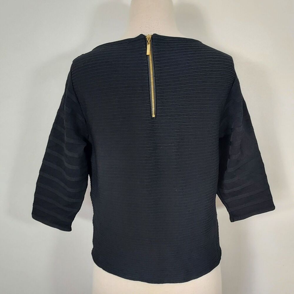 Ivanka Trump Solid Black Ribbed Textured Shirt Top size XL Minimalist Stretch - Picture 7 of 13